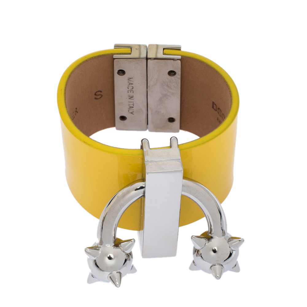 

Dsquared2 Yellow Leather Silver Tone Wide Cuff Bracelet