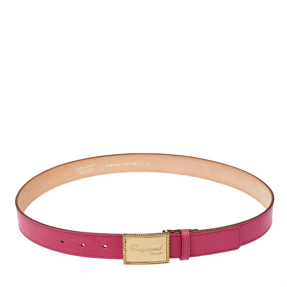 Pre-owned Dsquared2 Pink Leather Plaque Buckle Belt 85cm