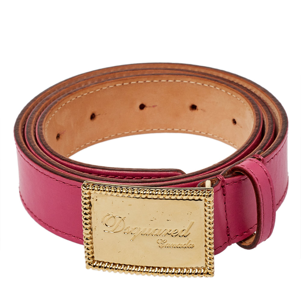 

Dsquared2 Pink Leather Plaque Buckle Belt