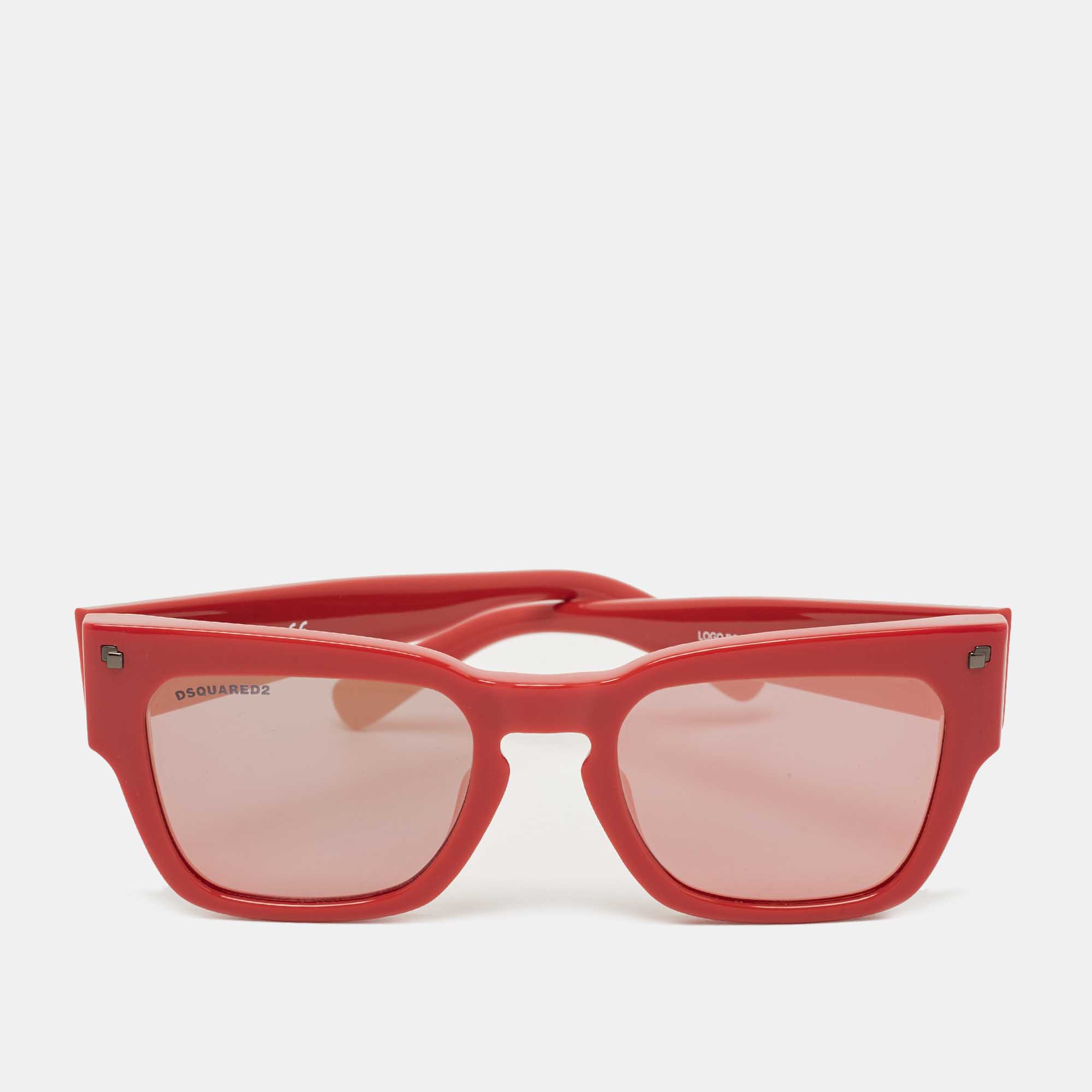 Pre-owned Dsquared2 Red/white Logo Doody Mirrored Wayfarer Sunglasses