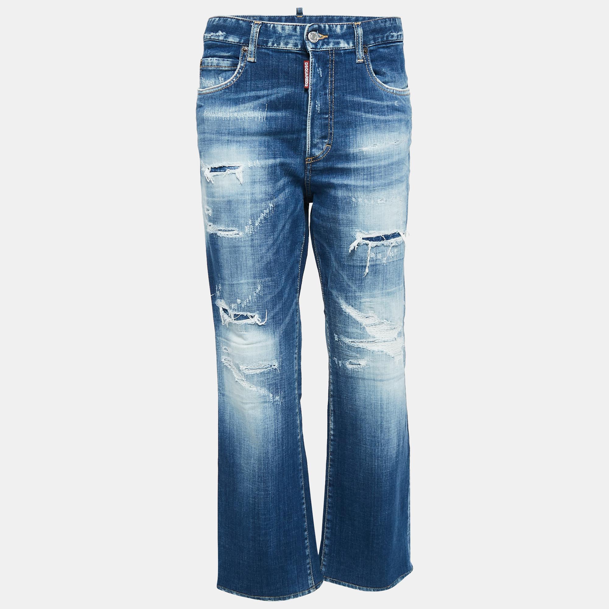 

Dsquared2 Blue Washed Denim Rip Detail Jeans S Waist 31"