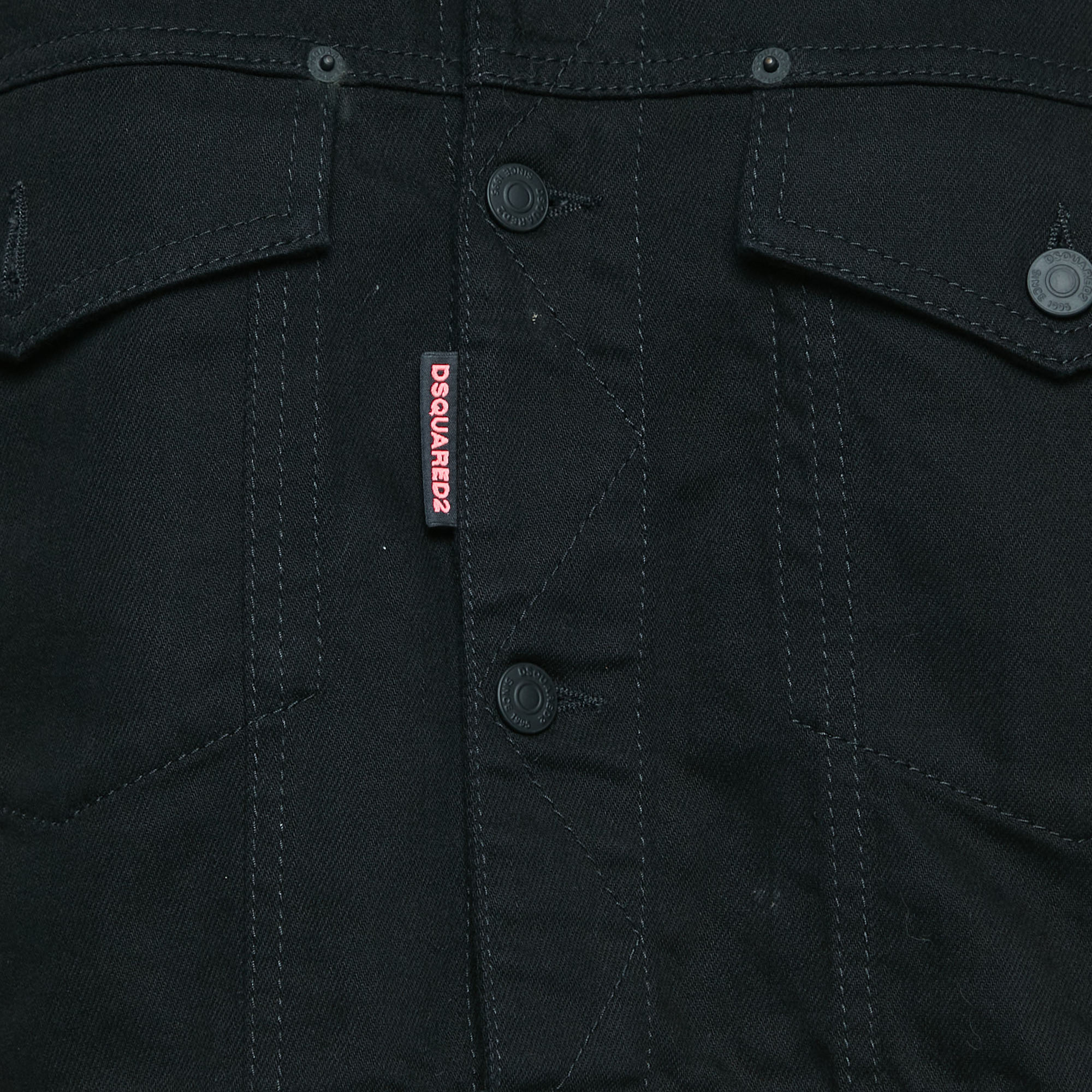 Dsquared2 Black Printed Denim Button Front Jacket M 