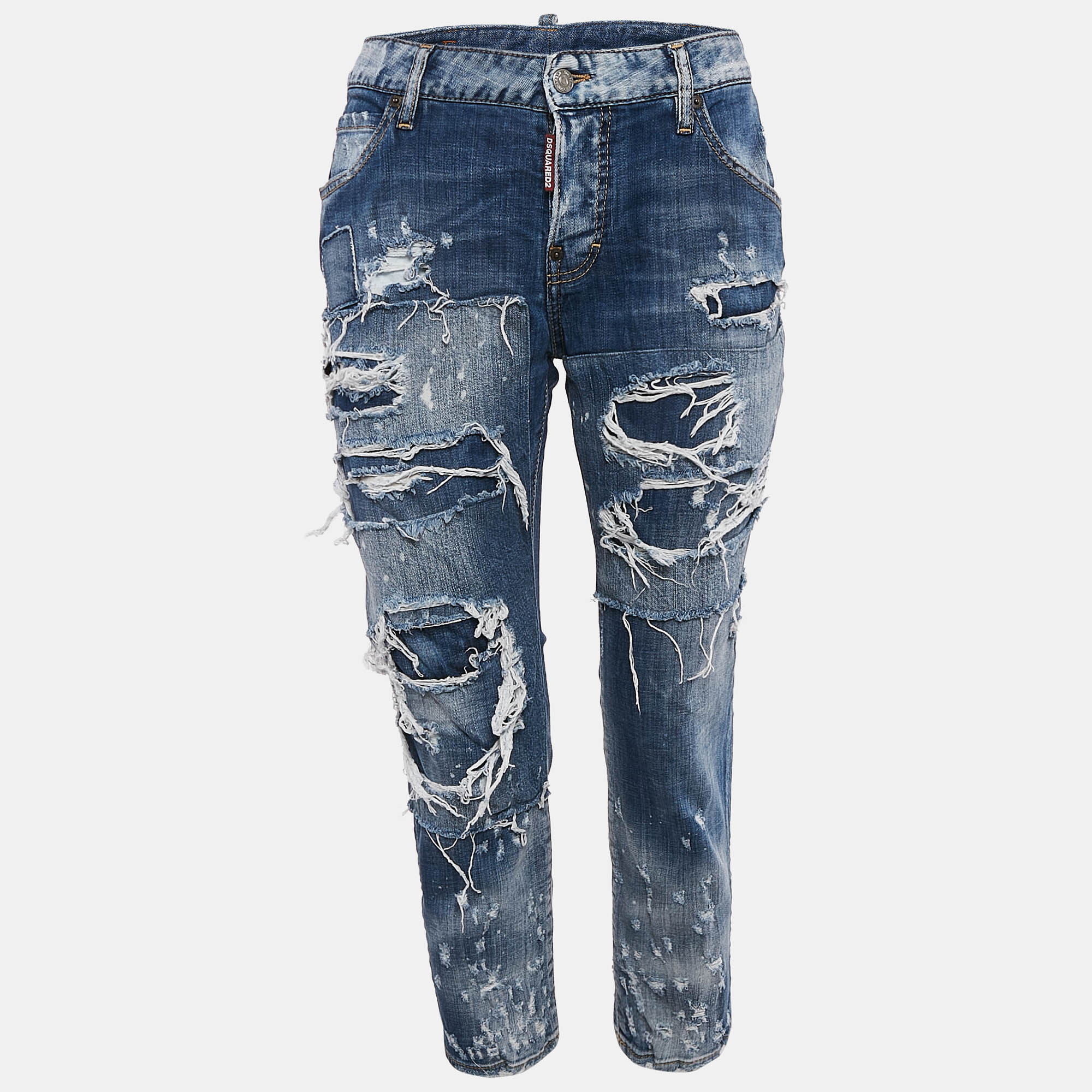 

Dsquared2 Blue Distressed Denim Cool Girl Cropped Jeans S Waist 31"