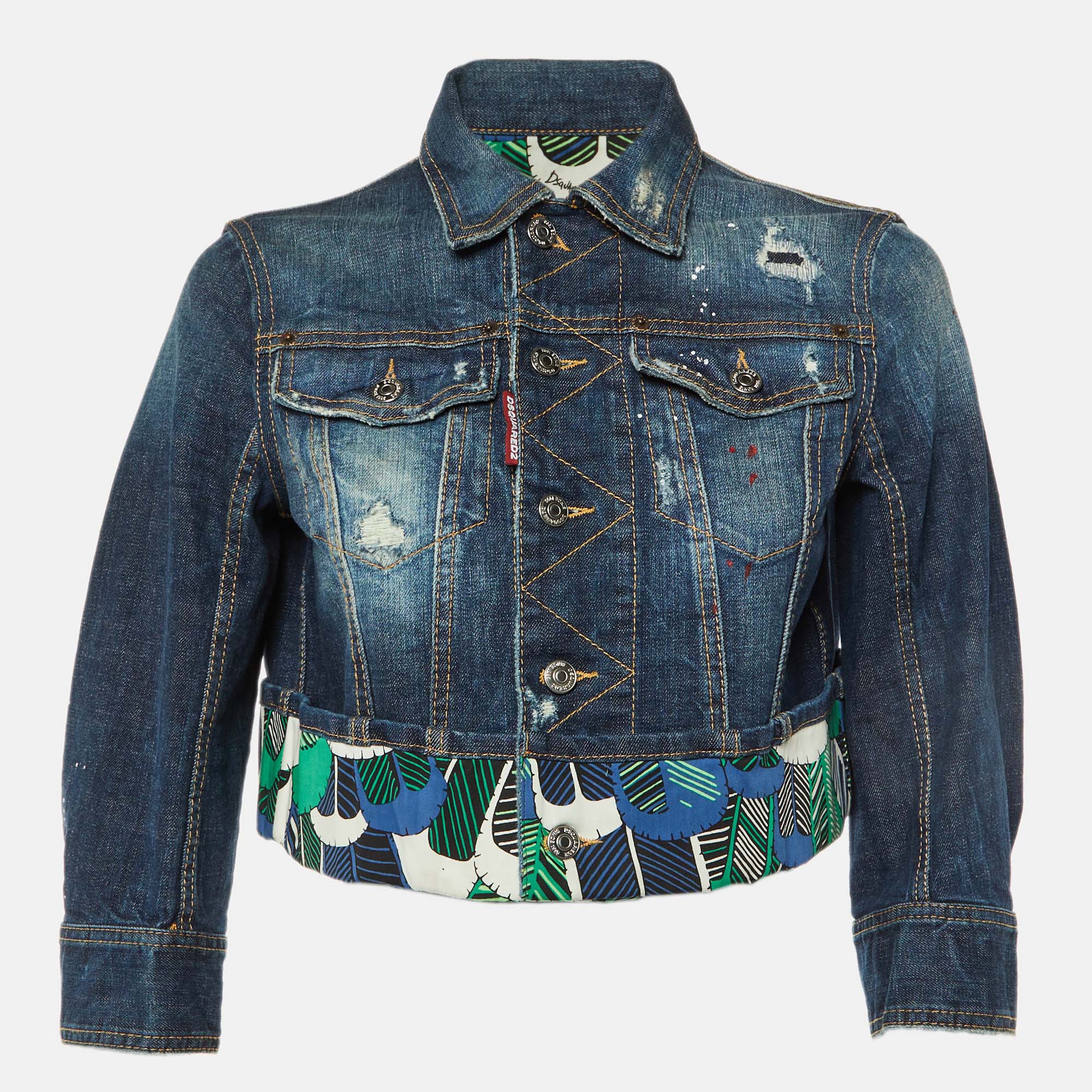 

DSquared2 Blue Distressed Denim Cropped Jacket M