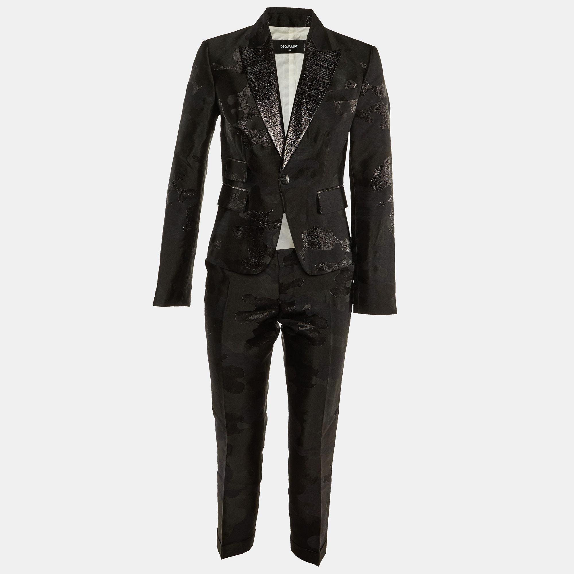 

Dsquared2 Black Camo Brocade Tailored Suit M