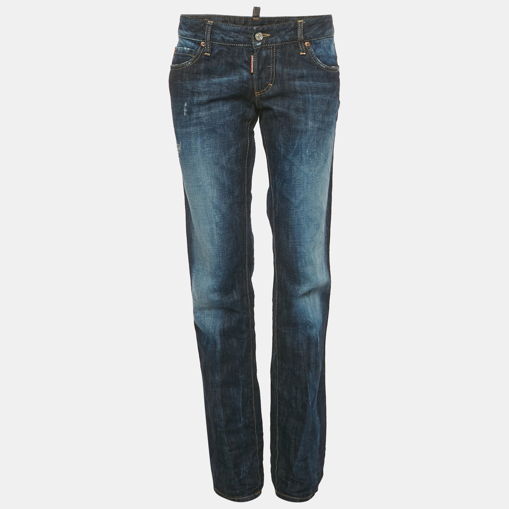 

Dsquared2 Indigo Dark Wash Faded Effect Denim Distressed Jeans M Waist 34", Blue