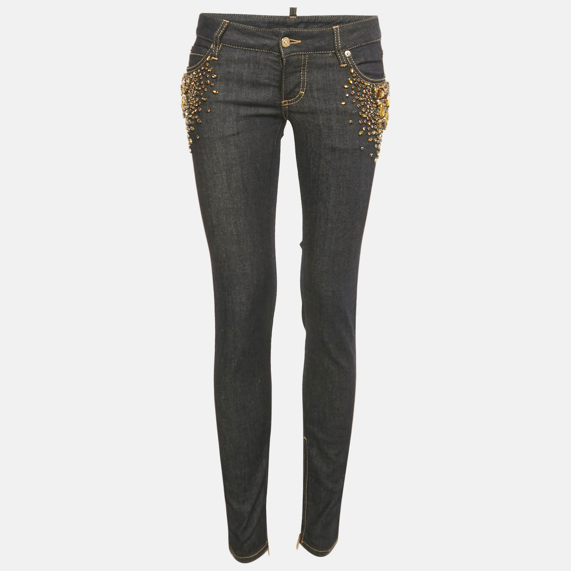 

Dsquared2 Blue Dark Wash Embellished Denim Skinny Jeans S Waist 29"