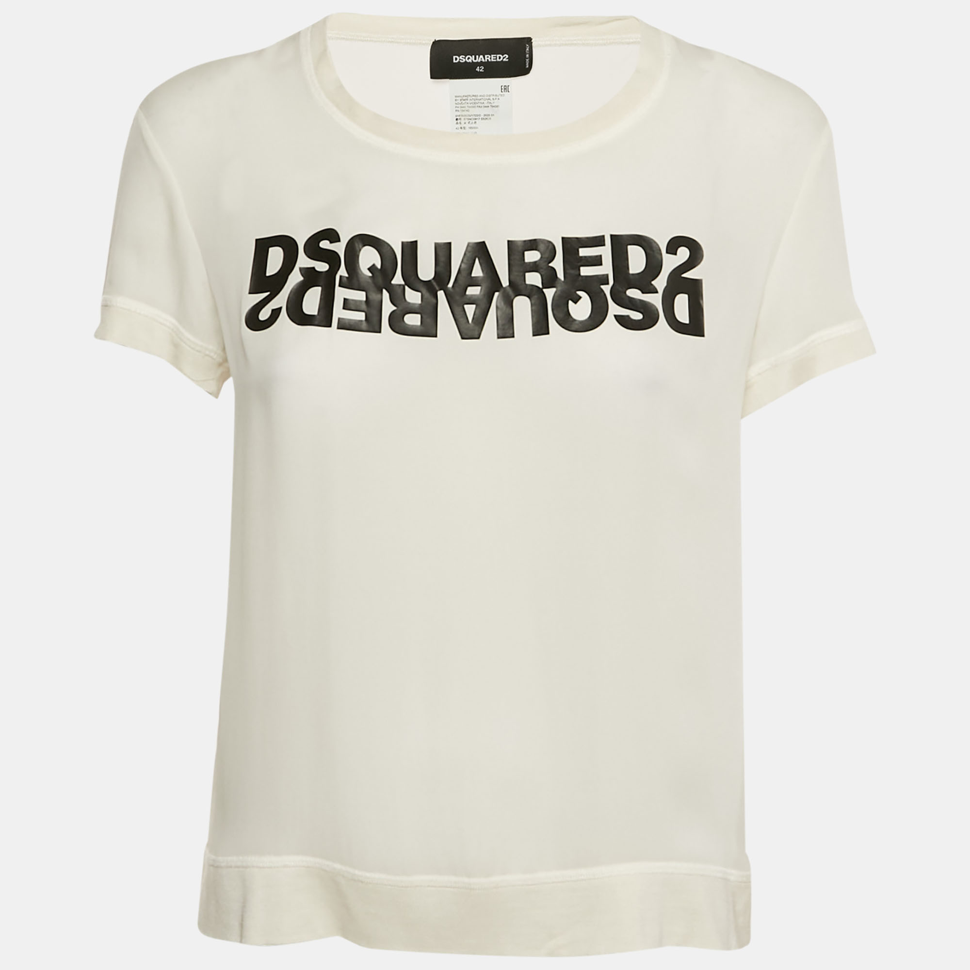 

Dsquared2 White Logo Print Silk T-Shirt M