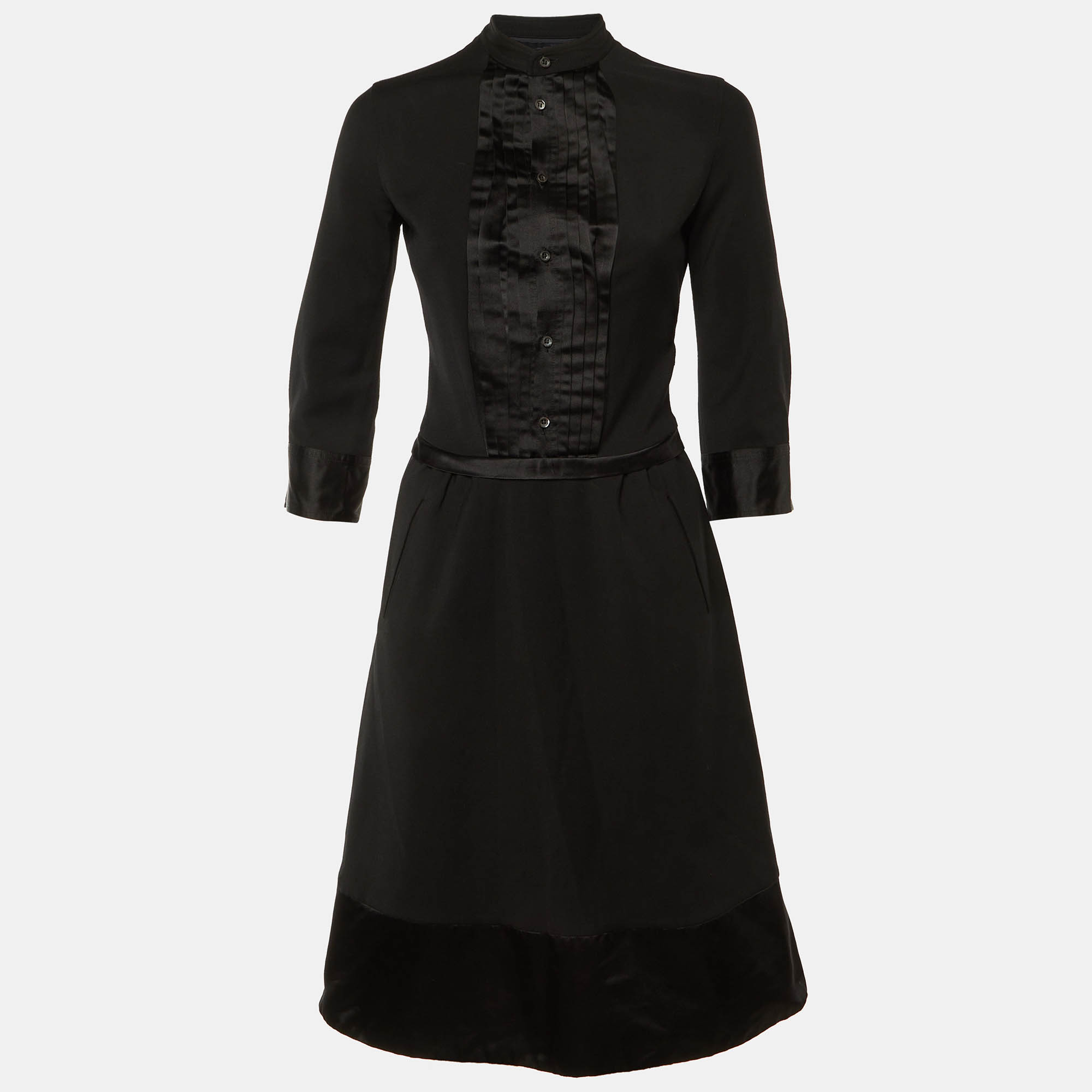 Pre-owned Dsquared2 Black Wool & Satin Midi Dress S