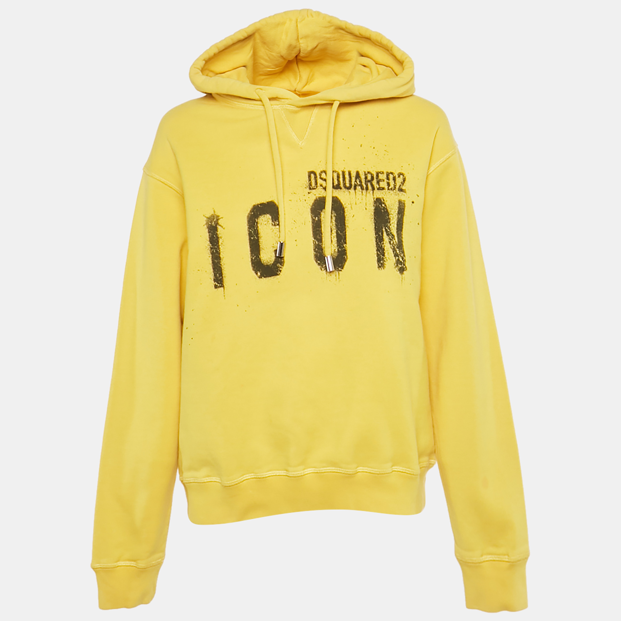 DSquared2 Yellow Logo Print Cotton Hooded Sweatshirt M