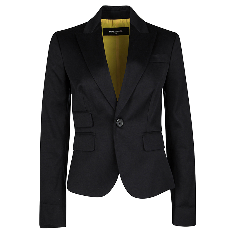 Dsquared2 Black Cotton Contrast Lined Tailored Blazer S