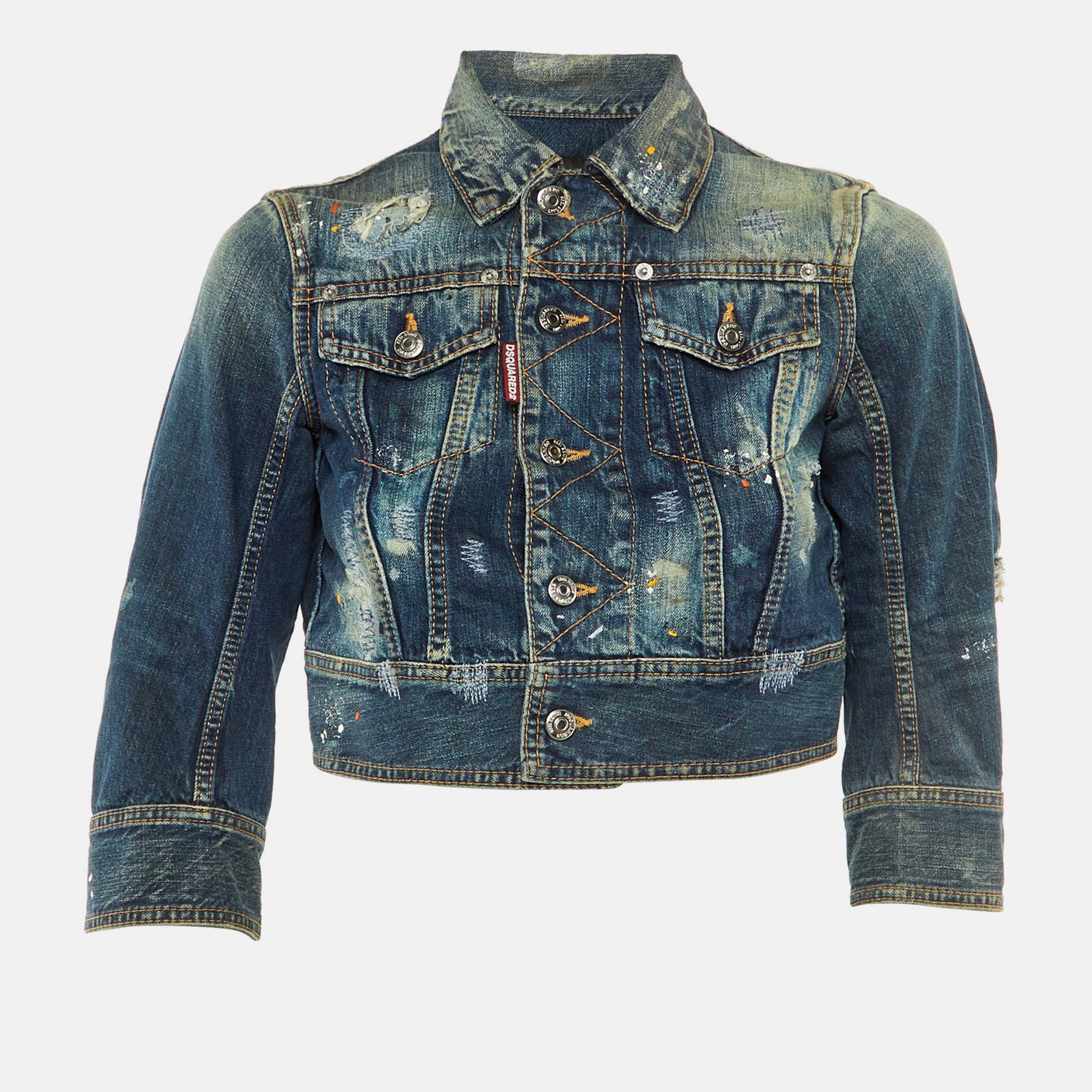 

Dsquared2 Blue Distressed Denim Cropped Jacket S