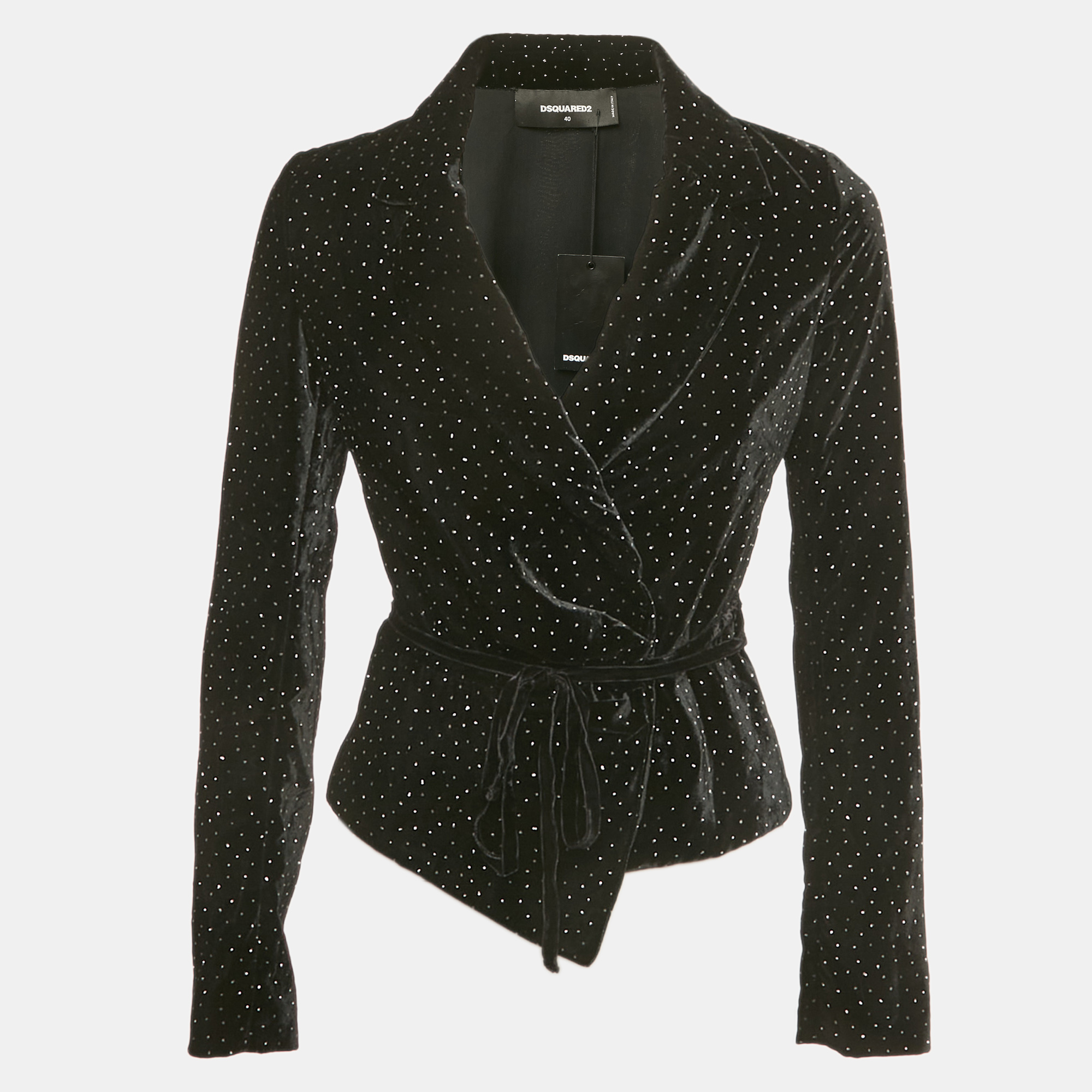Pre-owned Dsquared2 Black Embellished Velvet Wrap Blazer S