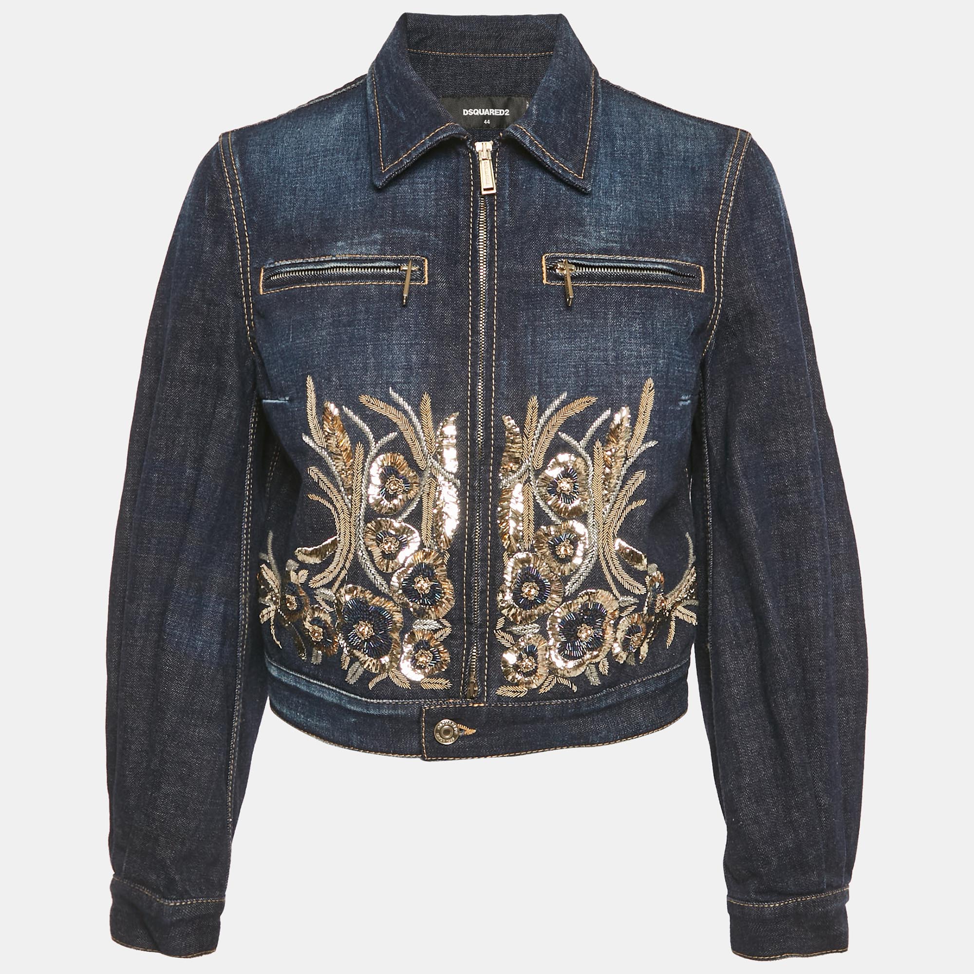 

Dsquared2 Navy Blue Sequin Embroidered Denim Jacket M