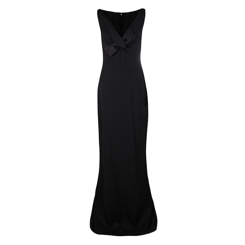 Pre Owned Dsquared2 Black Wool Bow Detail Sleeveless High Low Maxi Dress M