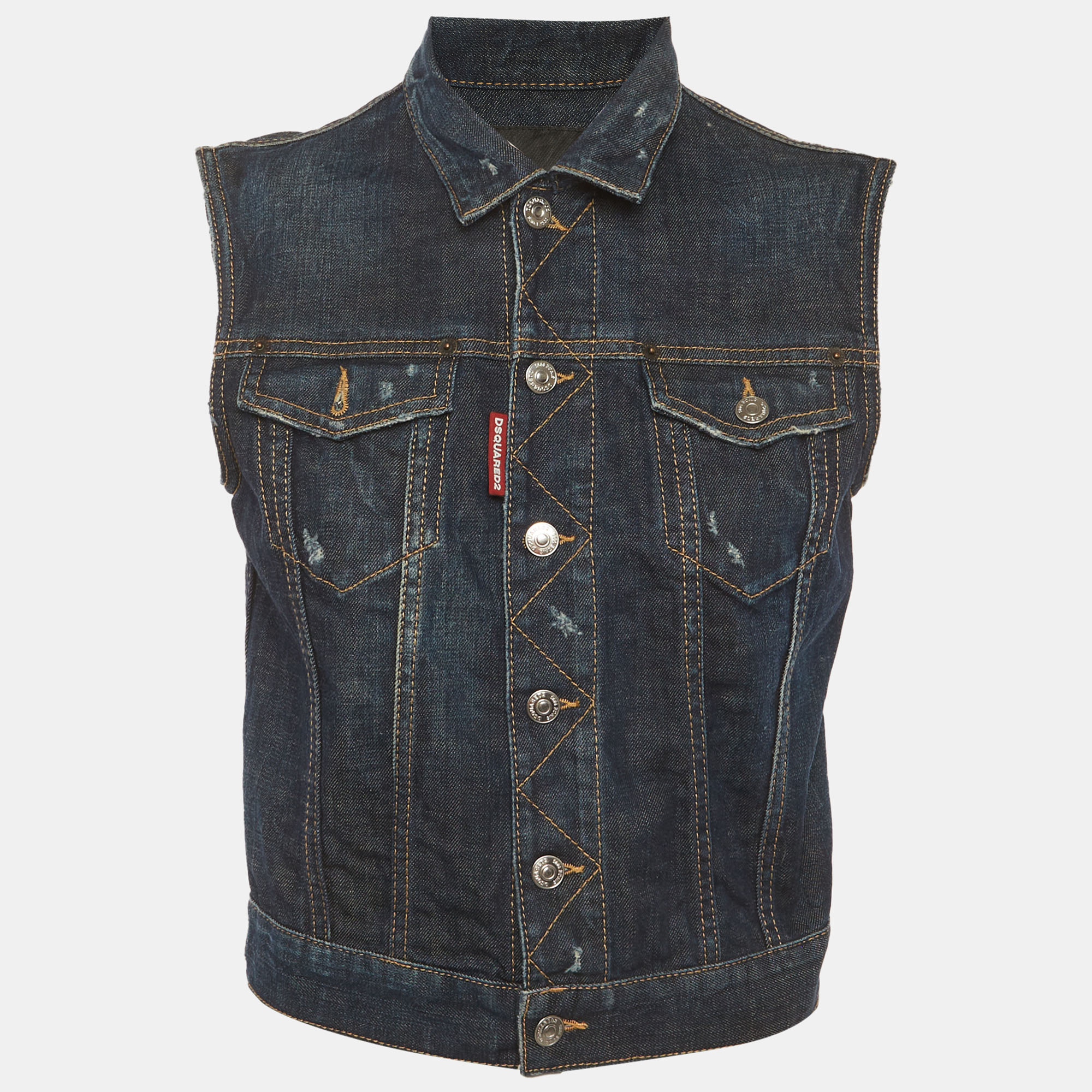 Pre-owned Dsquared2 Blue Denim Distressed Vest Jacket M