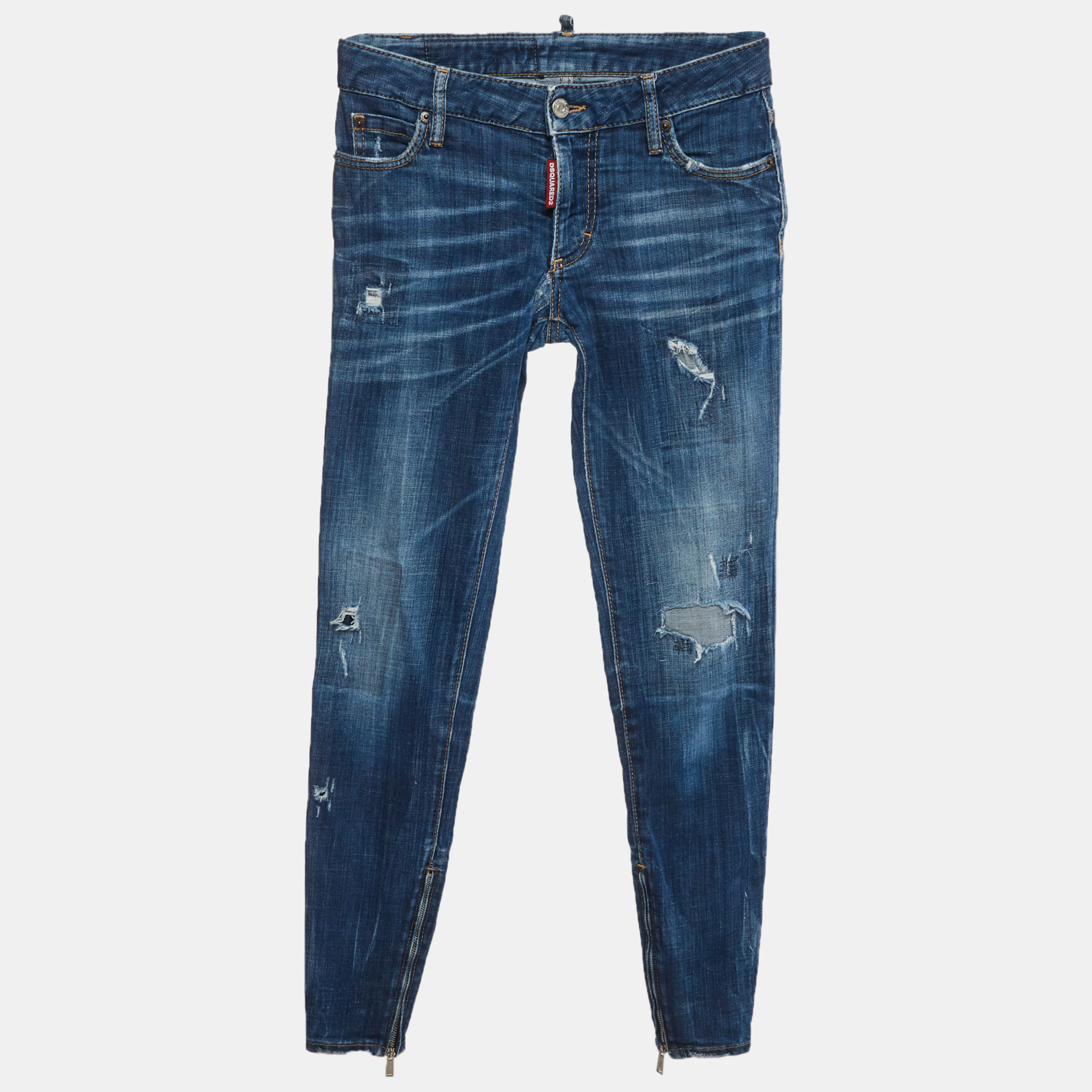 

Dsquared2 Blue Distressed Denim Japanese Indigo Skinny Jeans XS/Waist 28"