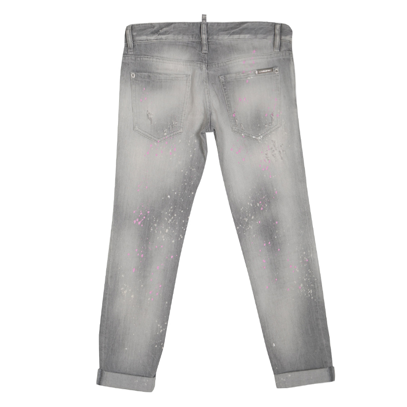 

Dsquared2 Grey Faded Effect Splattered Distressed Cuffed Jeans