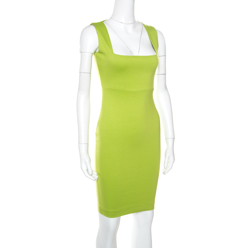 

Dsquared2 Lime Green Square Neck Sleeveless Fitted Dress