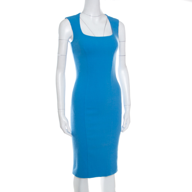 

DSquared2 Powder Blue Wool Fitted Sleeveless Sheath Dress