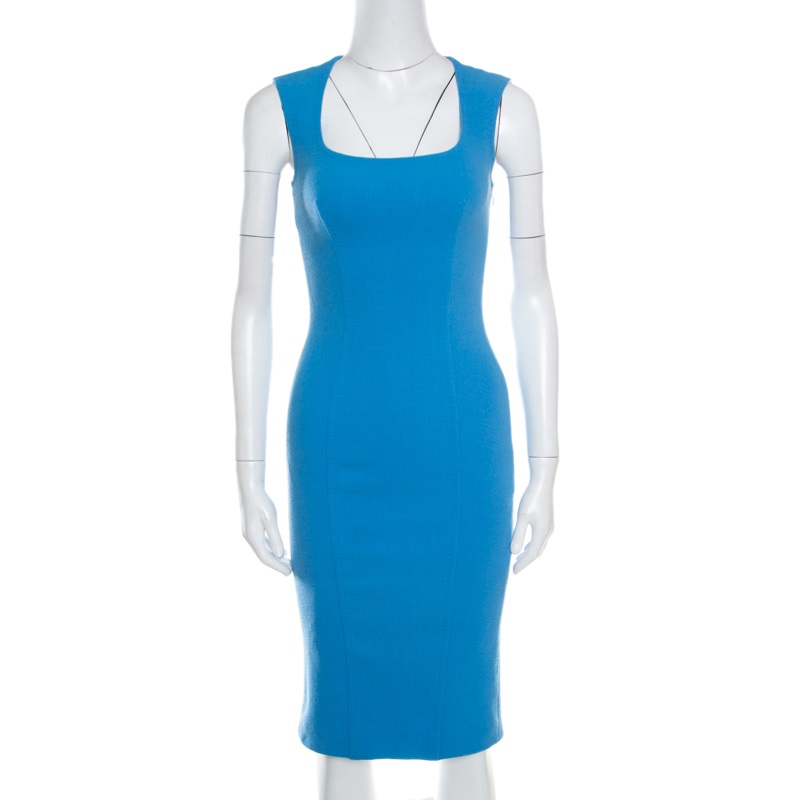 Pre Owned DSquared2 Powder Blue Wool Fitted Sleeveless Sheath Dress S 