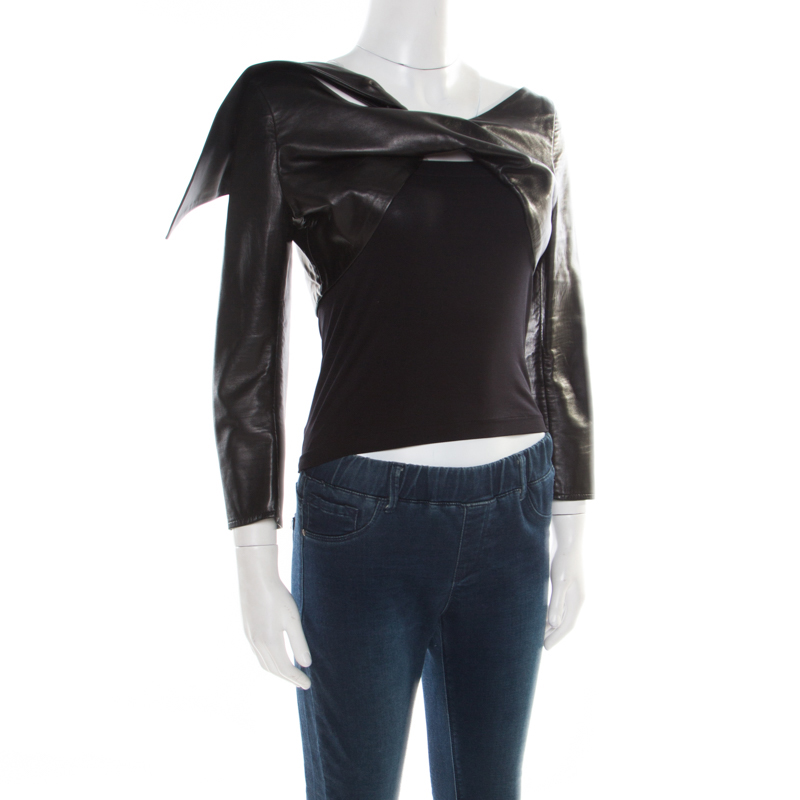 

Dsquared2 Black Leather Twist Front Cropped Jacket