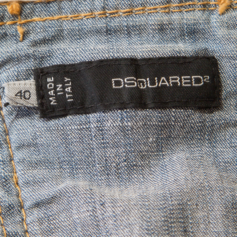 Pre-owned Dsquared2 Indigo Distressed Faded Effect Contrast Sleeve Cropped Denim Vest S In Blue