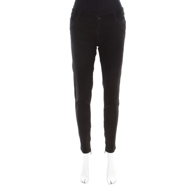 Dsquared2 Black Washed Denim Zip Detail Distressed Jeans M