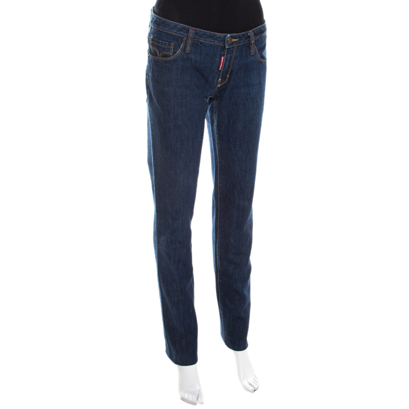 

Dsquared2 Indigo Dark Wash Denim Straight Jeans, Blue
