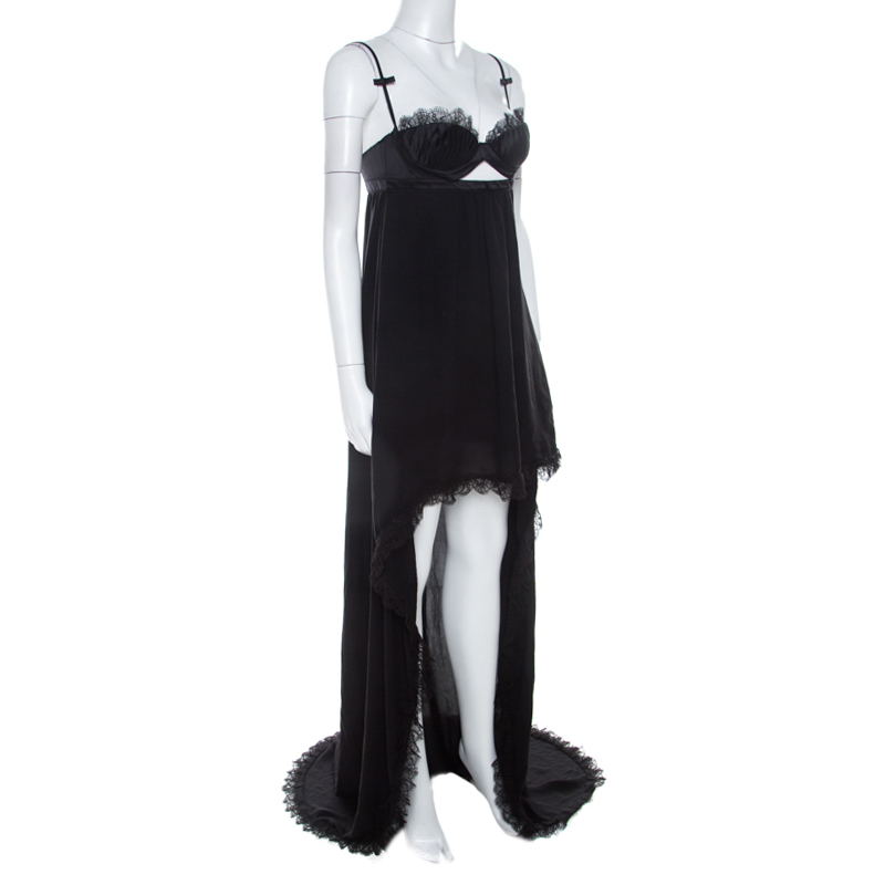 

Dsquared2 Black Silk High Low Hem Pleated Bustier Dress