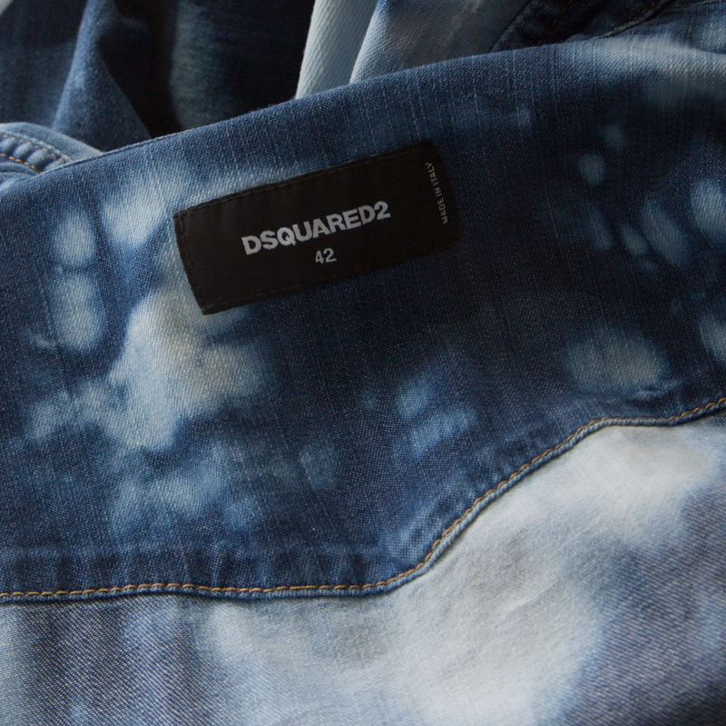 Pre-owned Dsquared2 Indigo Bleached Cotton Denim Jumspsuit M In Blue