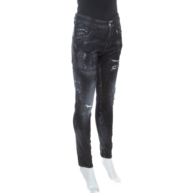 

Dsquared2 Black Washed Out Distressed Denim Jeans