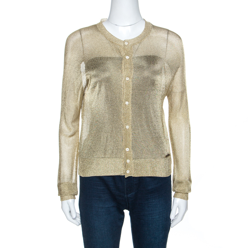 Pre-owned Dsquared2 Gold Lurex Knit Sheer Cardigan Xs