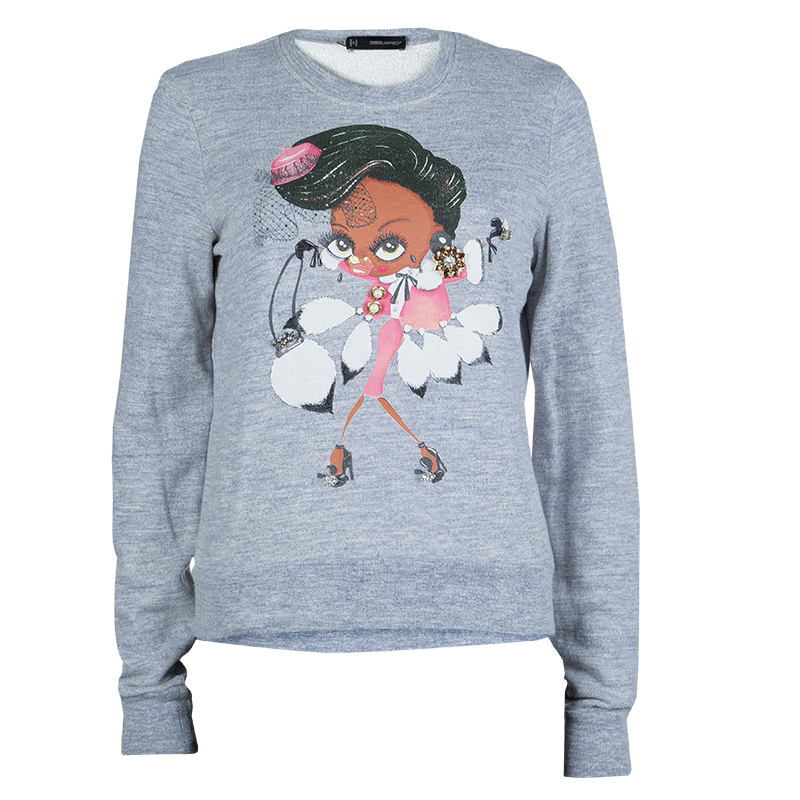 Dsquared2 Grey Graphic Printed Embellished Sweatshirt M