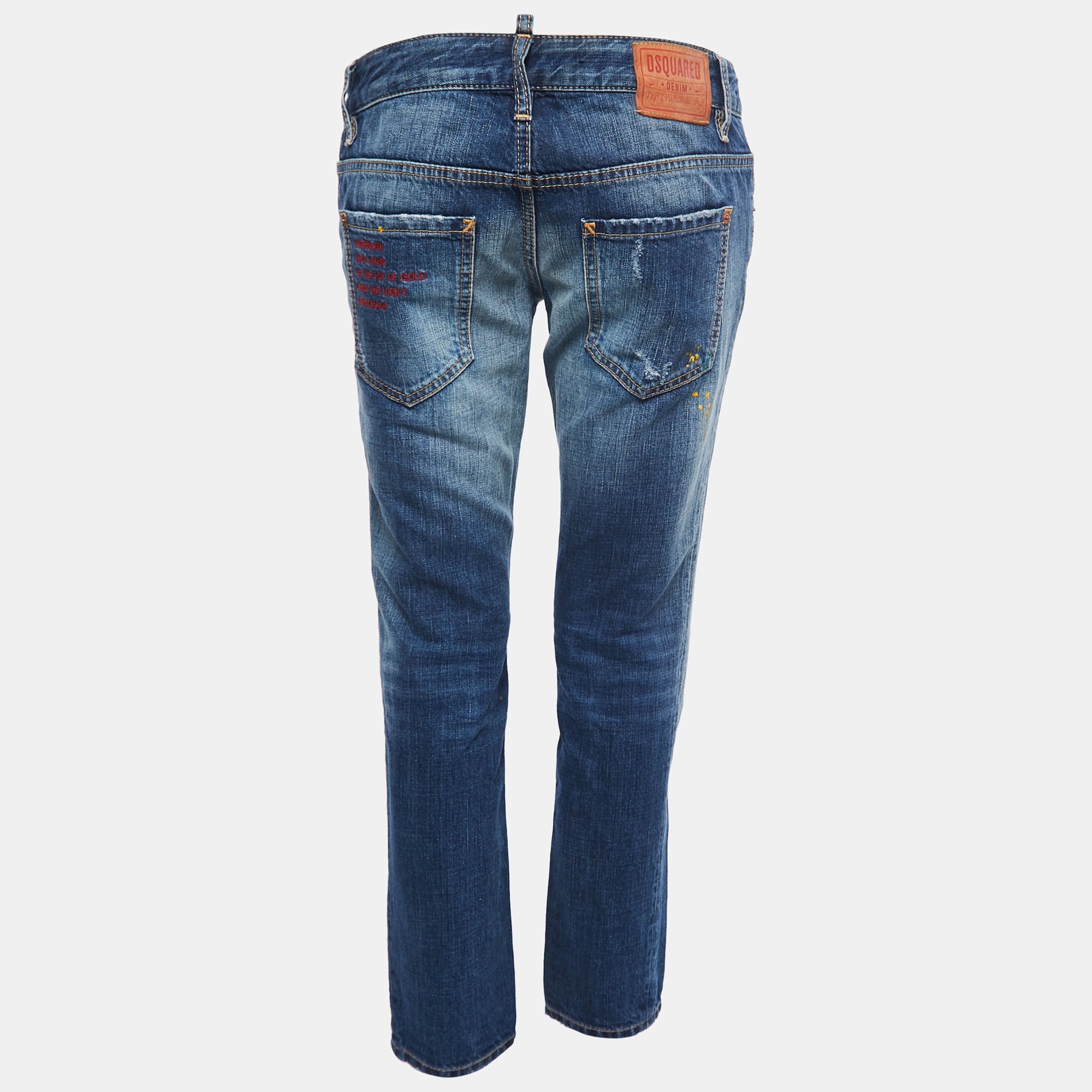 

Dsquared2 Blue Denim Paint Splatter Slim Fit Jeans  Waist 32