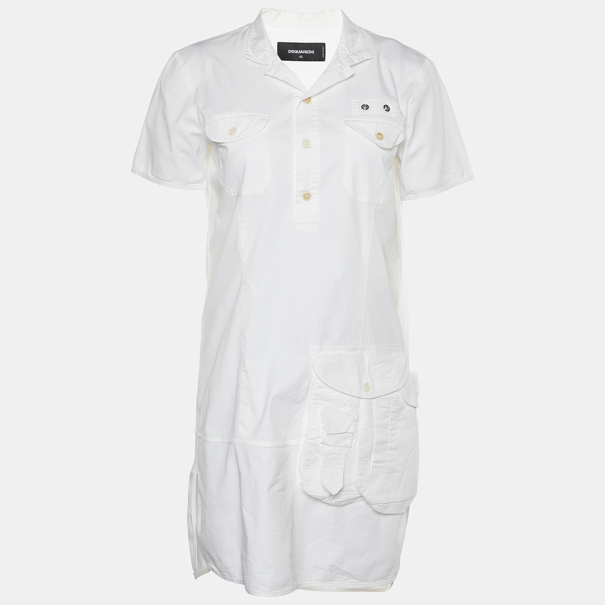 Pre-owned Dsquared2 White Cotton Button Front Shift Dress M
