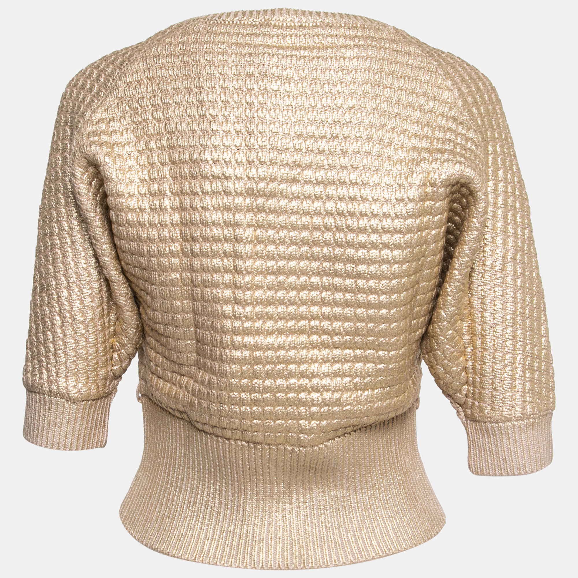 

Dsquared2 Gold Wool Knit Leather trimmed Cropped Cardigan