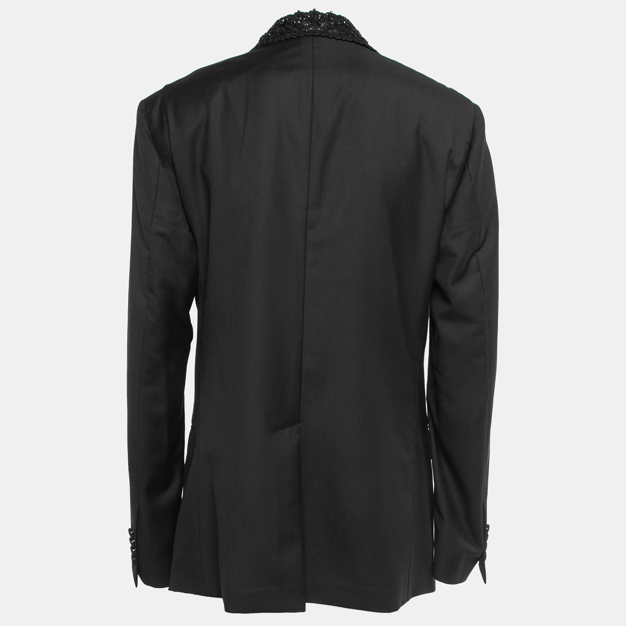 

Dolce & Gabbana Black Applique Lapeled Silk Single Breasted Blazer