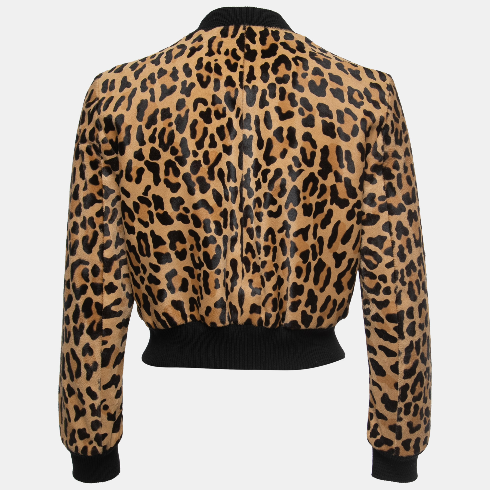 

Dsquared2 Beige/Black Leopard Print Calf Hair Zip Front Bomber Jacket