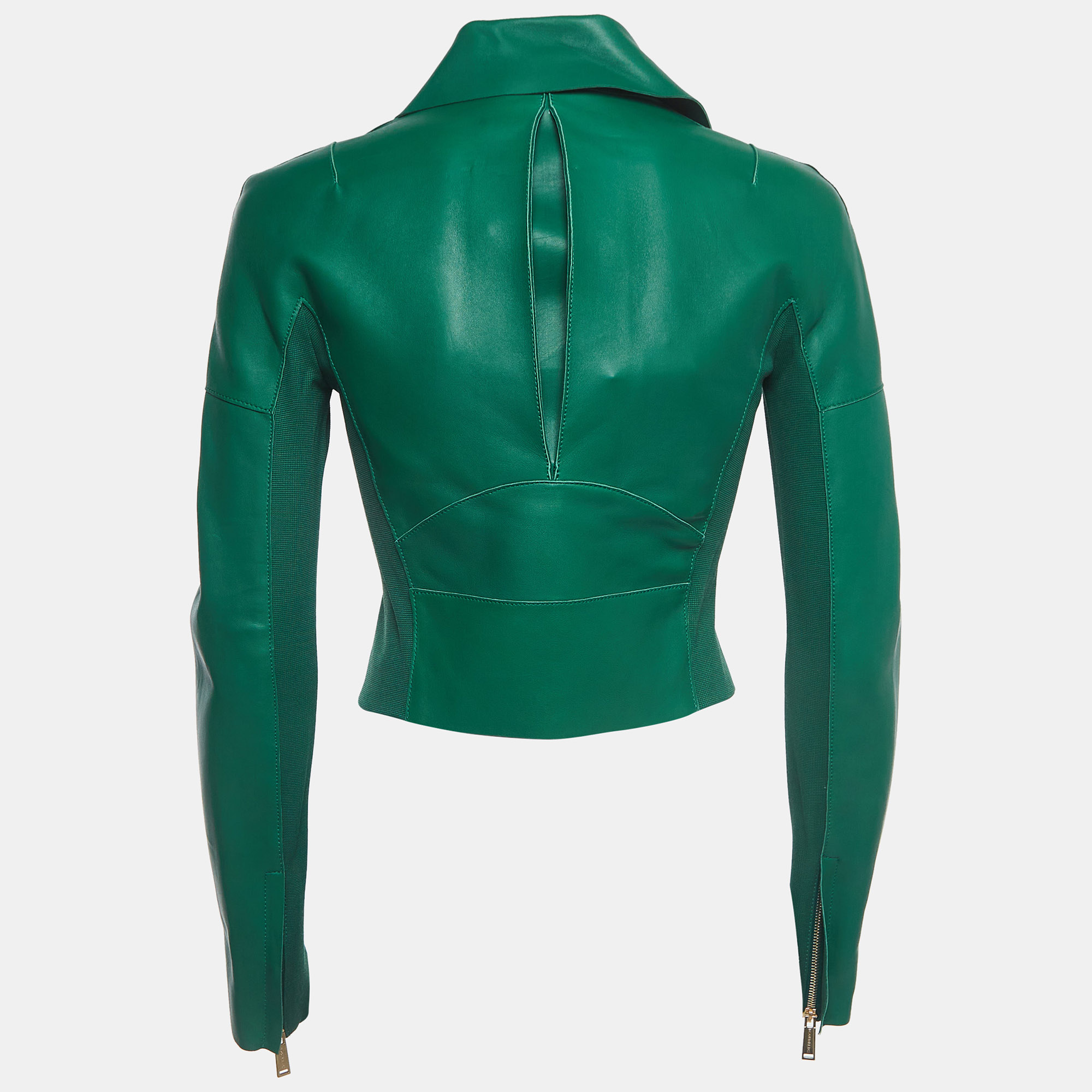 

Dsquared2 Green Leather Zip Front Cropped Jacket