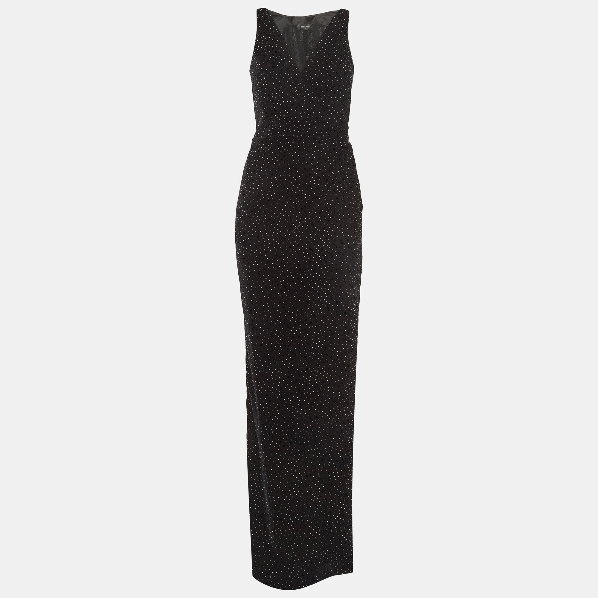 

Dsquared2 Black Velvet Glitter Detail Sleeveless Wrap Dress M