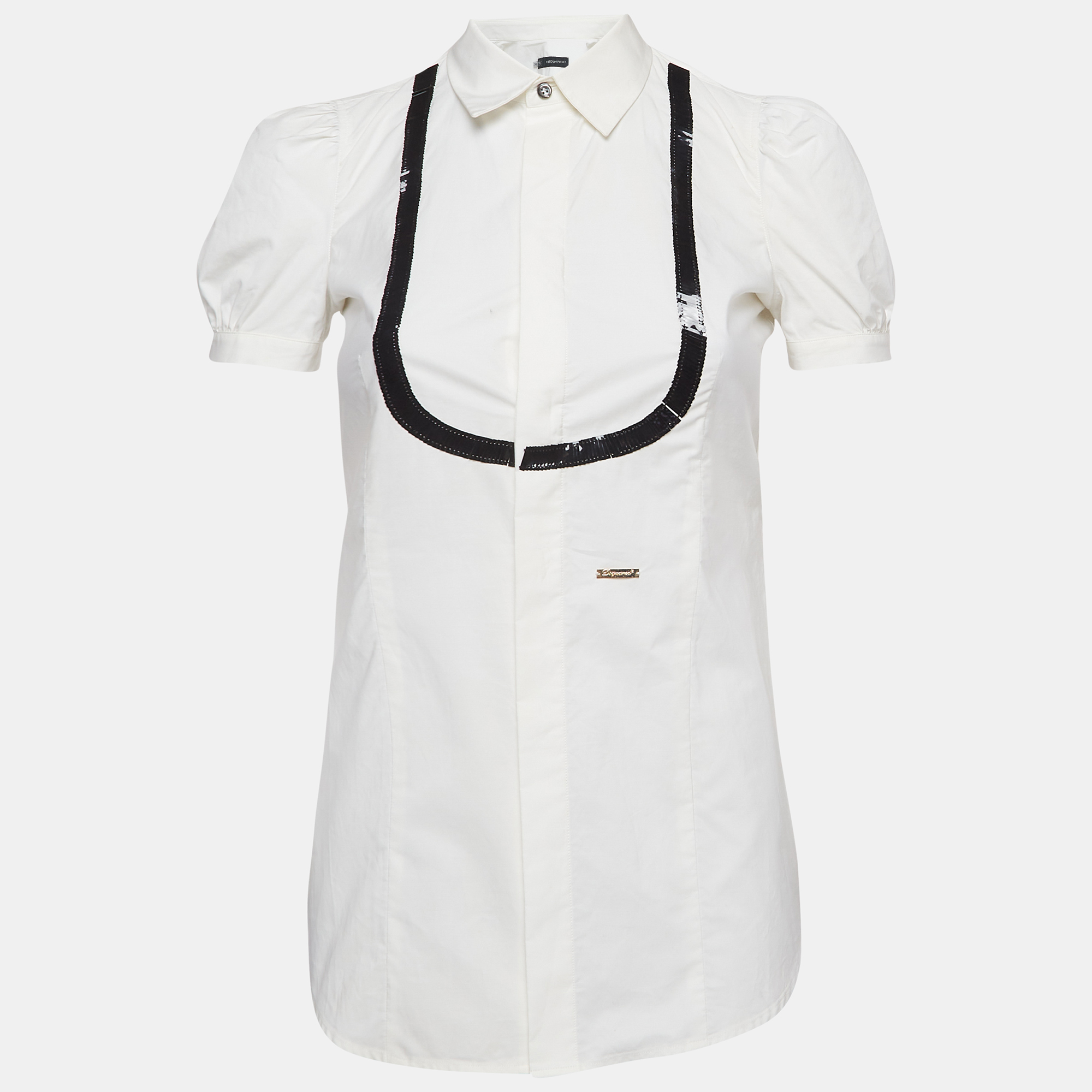 

Dsquared2 White Cotton Neck Embellished Shirt