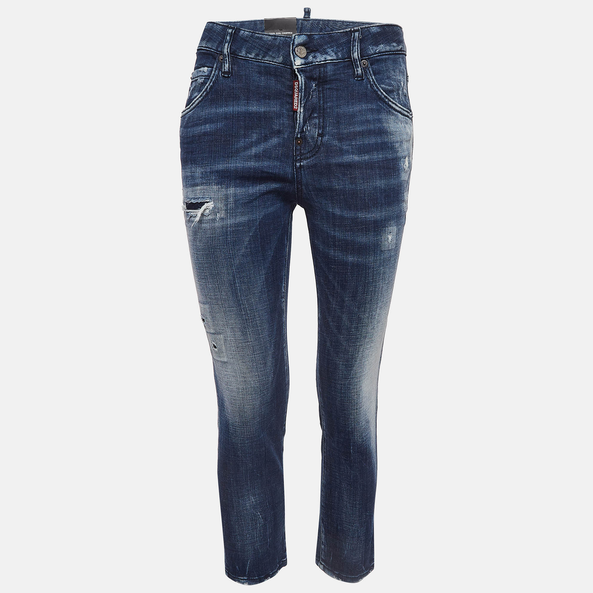 

Dsquared2 Blue Distressed Denim Cropped Jeans S Waist 33"