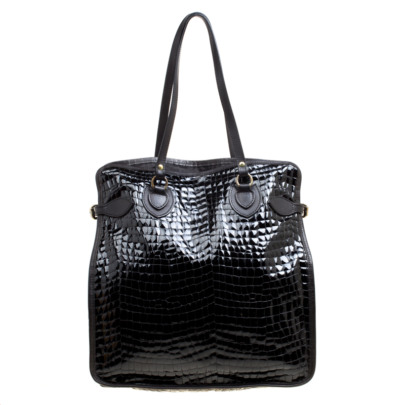 Pre-owned Dsquared2 Black Croc Embossed Patent Leather Tote