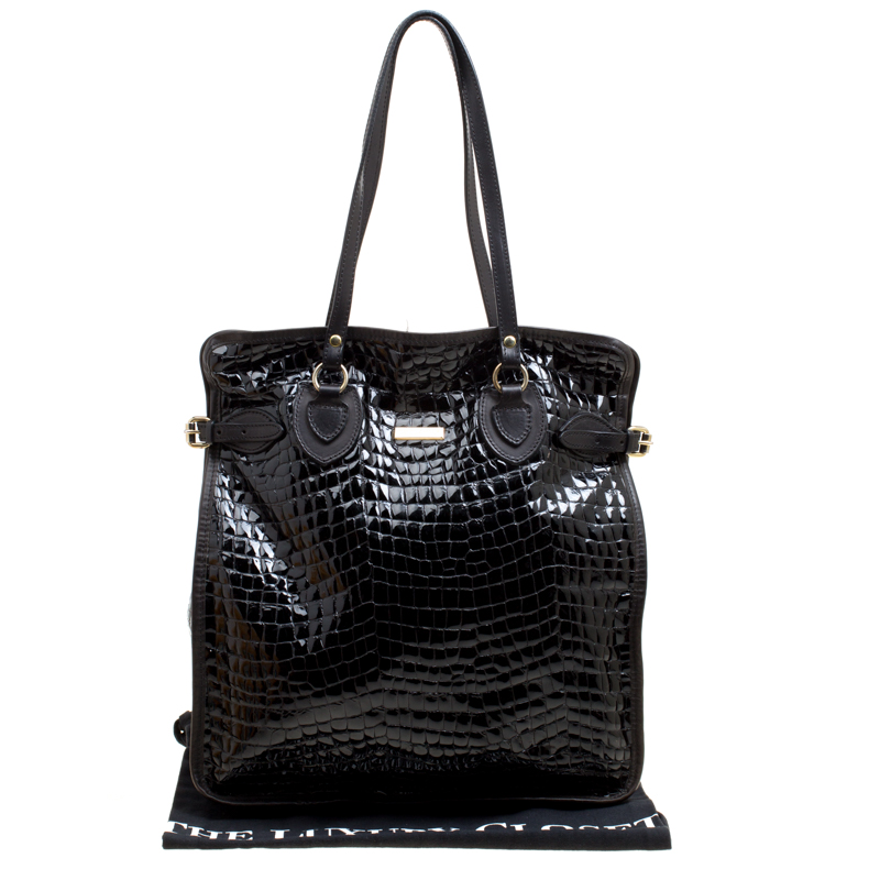 Pre-owned Dsquared2 Black Croc Embossed Patent Leather Tote
