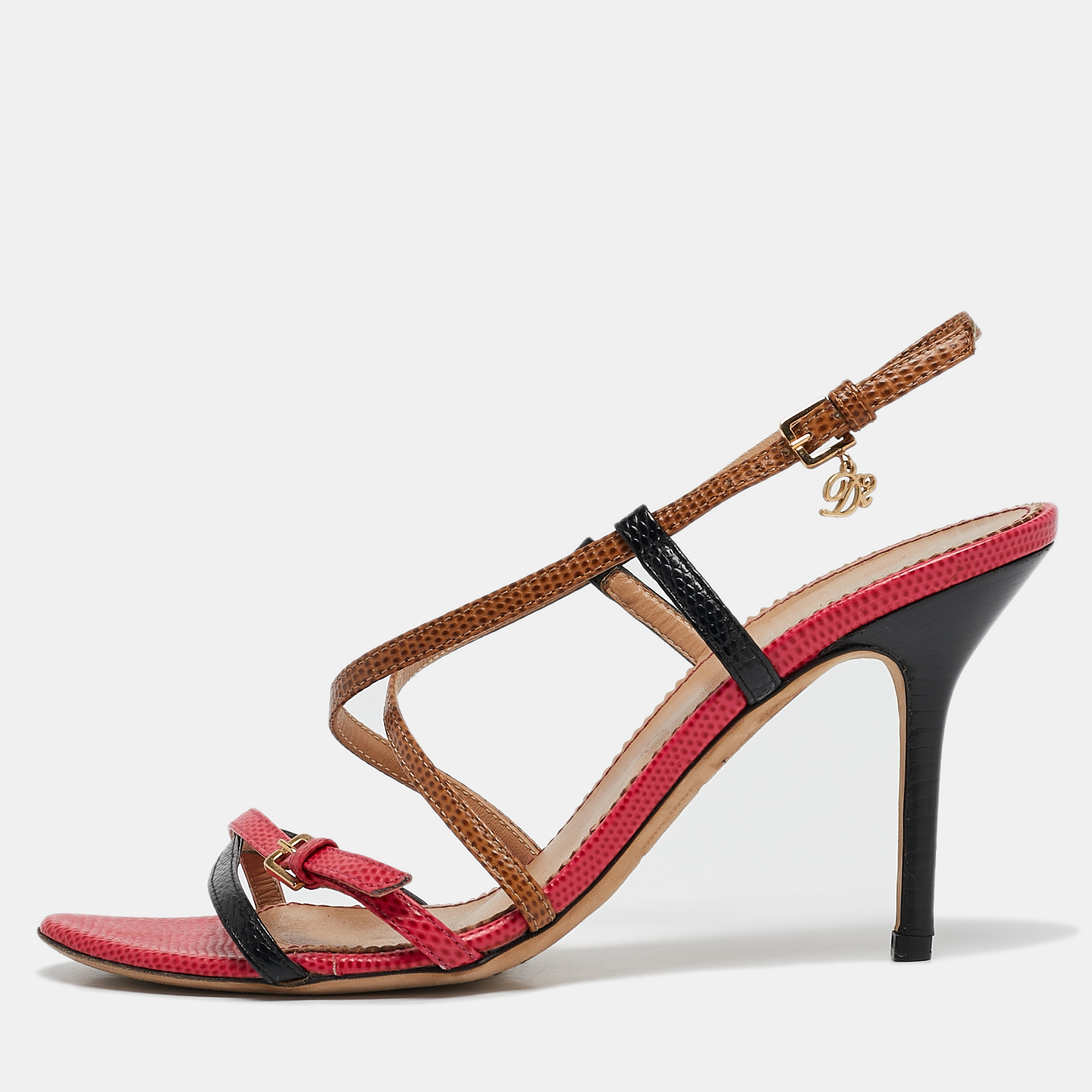 

Dsquared2 Multicolor Lizard Embossed Leather Slingback Sandals Size