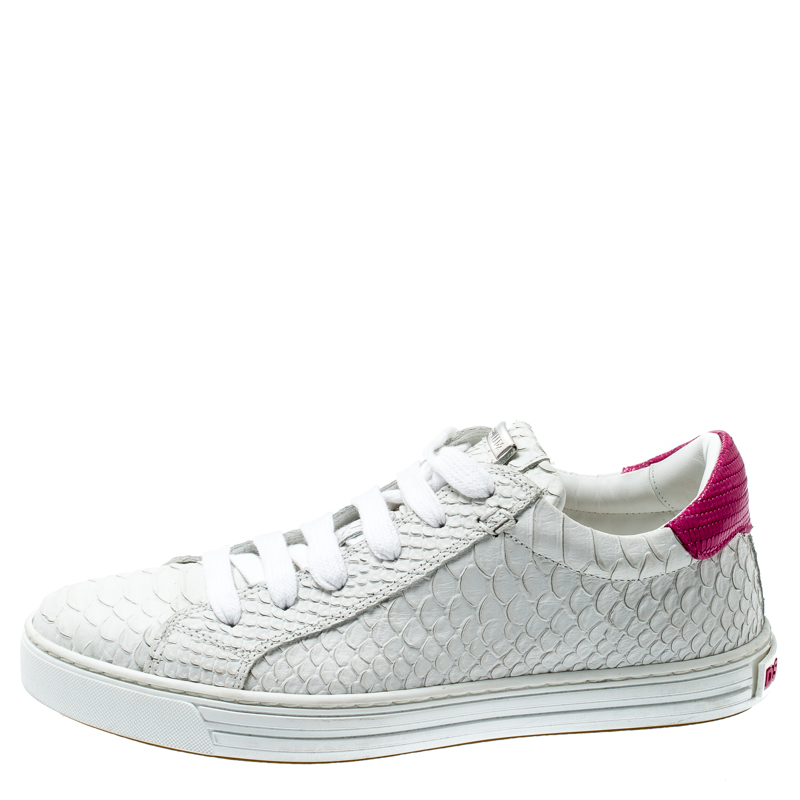 

Dsquared2 White And Pink Python Embossed Leather Santa Monica Sneakers Size