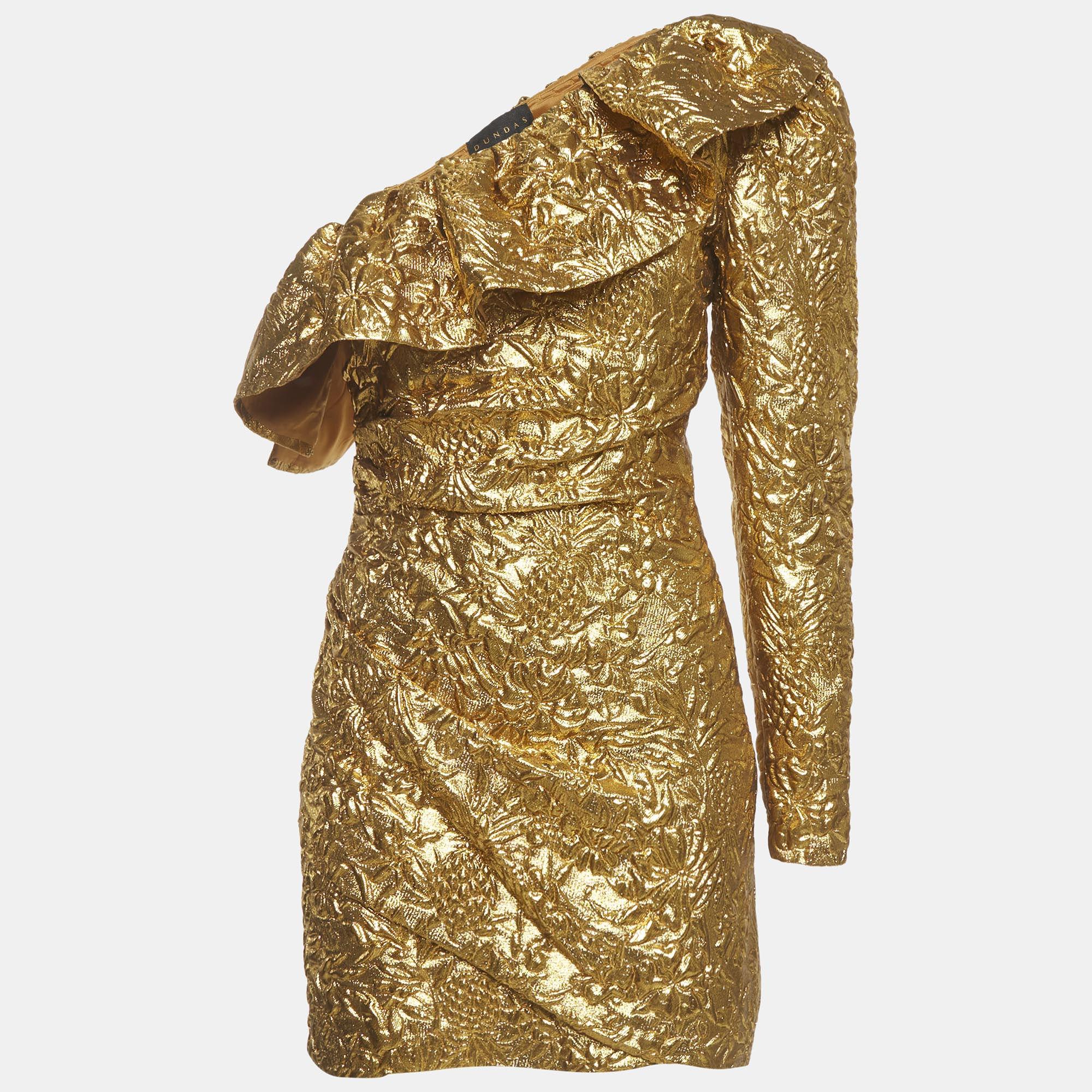

Dundas Metallic Gold Embossed One Shoulder Mini Dress S, Multicolor