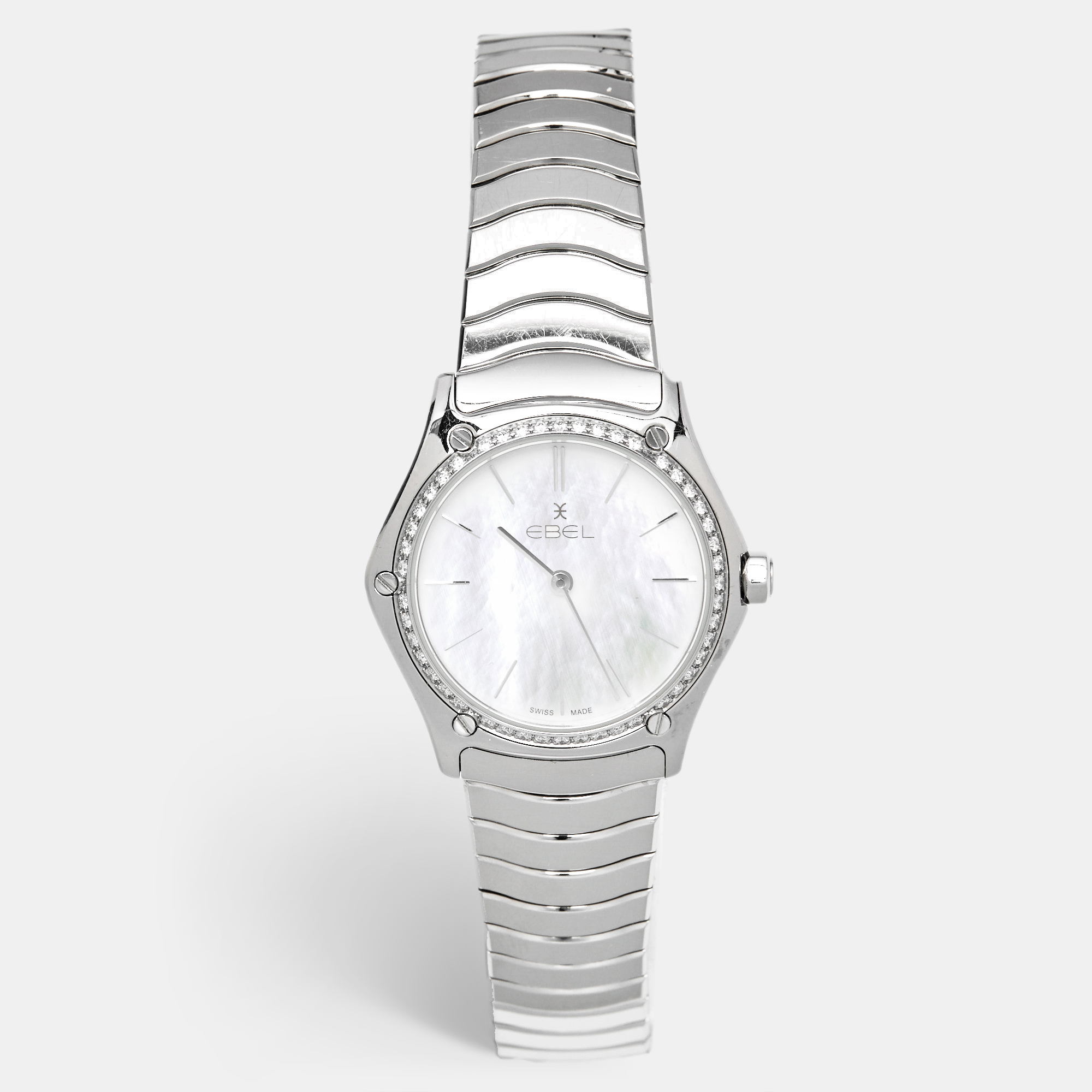 Click to view more detailed imagery on our partner's website Pre-owned Ebel Classic Sport 1216451a Mother Of Pearl Diamond Stainless Steel Women's Wristwatch 29 Mm In Silver