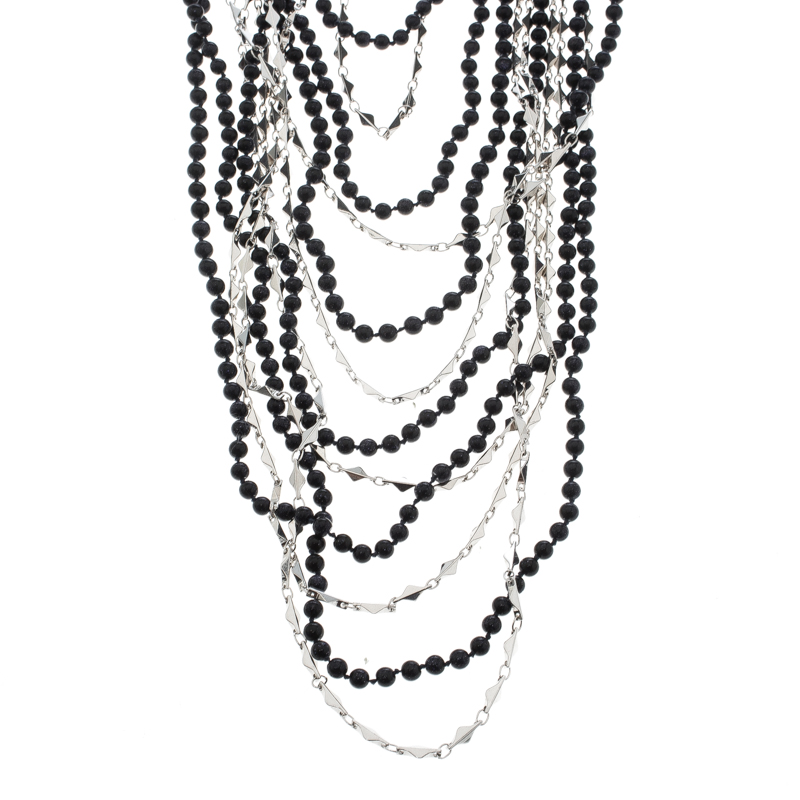 

Eddie Borgo Navy Blue Bead Chain Multi Strand Collar Necklace